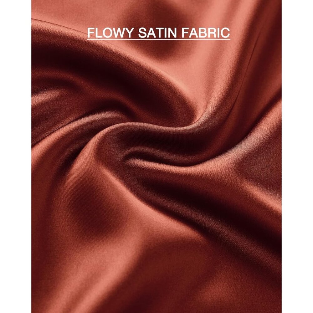 Women's Brown Long Satin Silk Elegant Waist Cocktail Flowy A-Line Midi Skirt - Picture 6 of 6